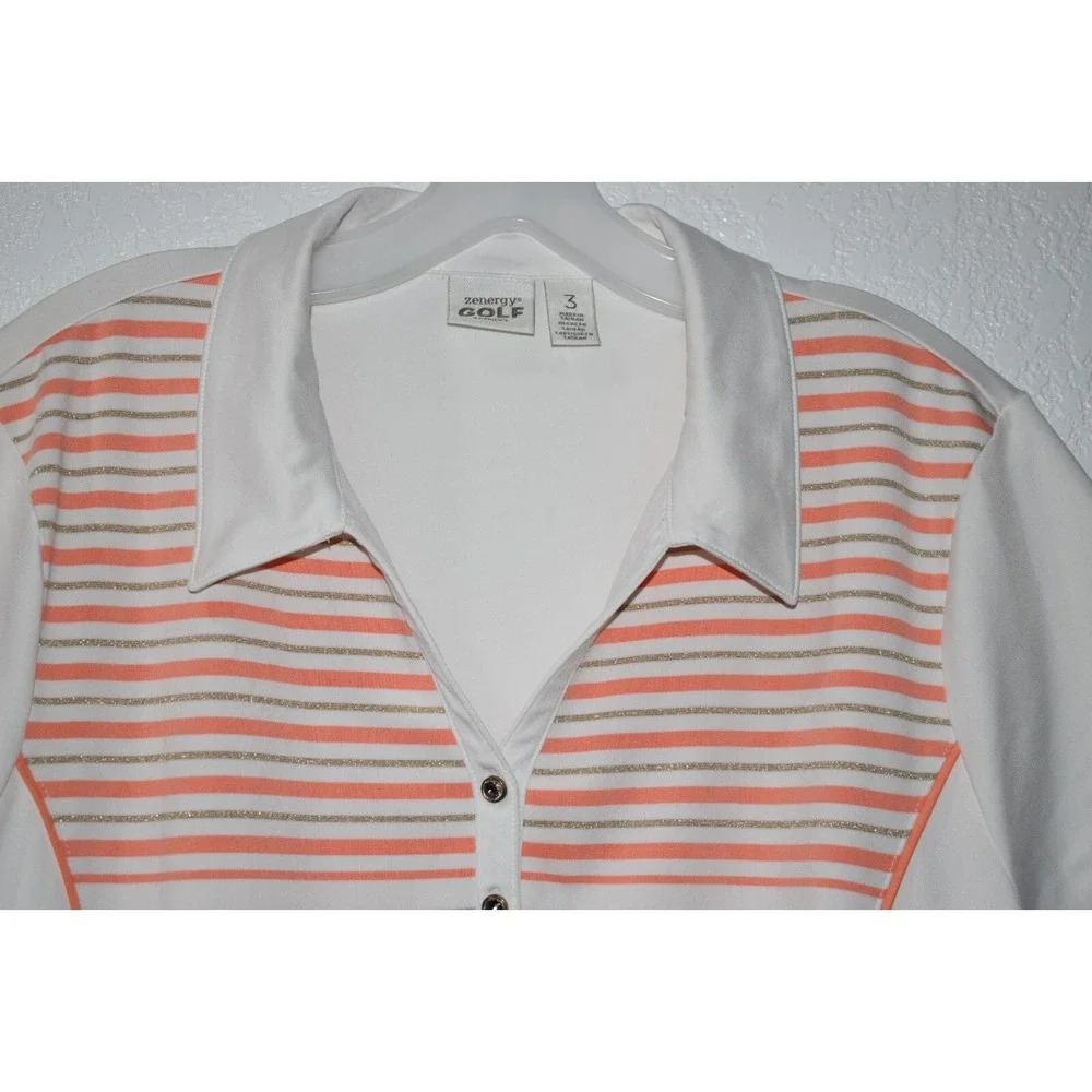 Chicos Zenergy Sz 3 (=XL) Activewear Shirt Stretch Stripe Top Short Slv Golf - Picture 13 of 16